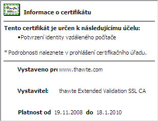 Zobrazení platnosti certifikátu v podrobnostech.